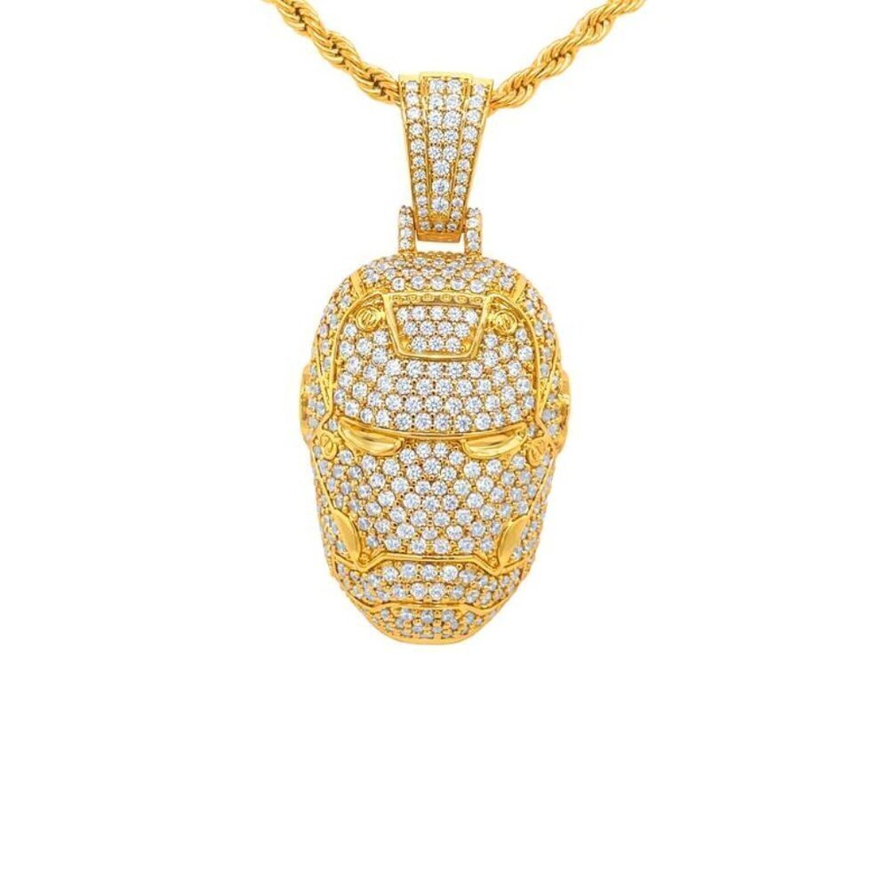 14k Gold Finish Ironman Pendant Simulated Diamond